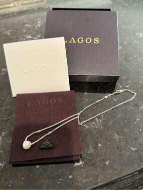 LAGOS Silver Pearl Halo Pendant Necklace